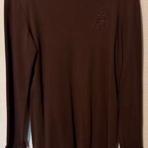 Vintage 90s Y2K DKNY Classic Brown Cotton Long Sleeve Embroidered Logo Top M